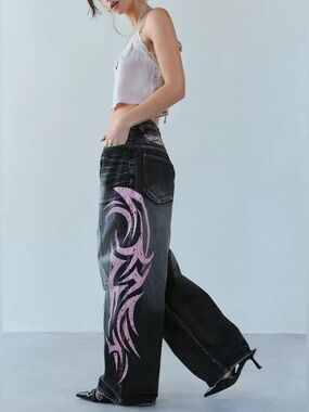 Jaded London Colossus Pink Blade Baggy Wide Leg Jeans XL / 32